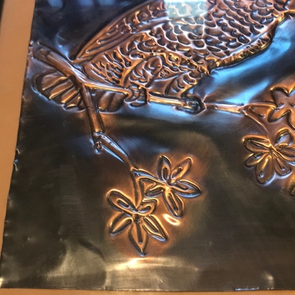 Copper Repouse’ Copper Art of Tooled Bird On A Branch Exotic Parrot Cockatiel - Picture 9 of 9